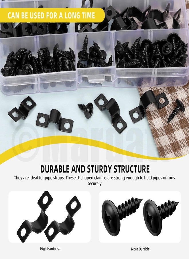 Mardatt 40 Set Two Hole Pipe Strap Clamp, 5mm(3/16”), 8mm(5/16"), 10mm(3/8"), 12mm(1/2") Rigid U Bracket Clamps U-Tube Strap Clamp Conduit Clamps with Self-Tapping Screws for Pipe Fixing - Image 3