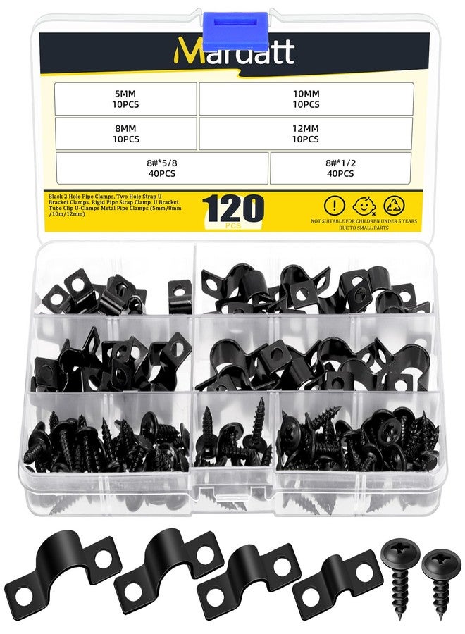 Mardatt 40 Set Two Hole Pipe Strap Clamp, 5mm(3/16”), 8mm(5/16"), 10mm(3/8"), 12mm(1/2") Rigid U Bracket Clamps U-Tube Strap Clamp Conduit Clamps with Self-Tapping Screws for Pipe Fixing - Image 1