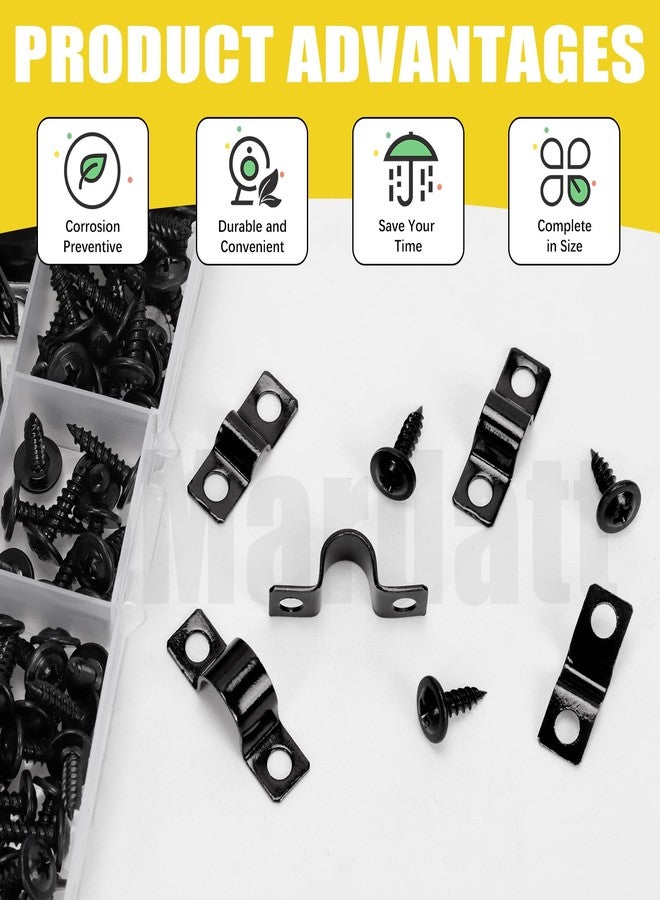 Mardatt 40 Set Two Hole Pipe Strap Clamp, 5mm(3/16”), 8mm(5/16"), 10mm(3/8"), 12mm(1/2") Rigid U Bracket Clamps U-Tube Strap Clamp Conduit Clamps with Self-Tapping Screws for Pipe Fixing - Image 4
