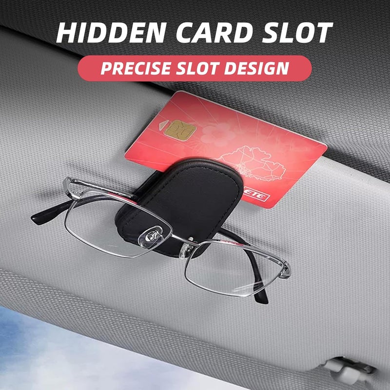 Couslcd 2PCS Sunglasses Holders for Car Sun Visor, Leather Eyeglasses Hanger Mounter, Magnetic Glasses Holder and Ticket Card Clip, Universal Auto Interior Accessories (Black, 2PCS) Advanced minimal build - Image 4