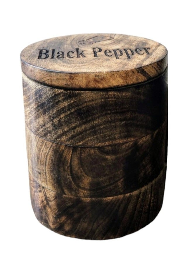 Eddika Wooden Pepper Container for Kitchen, Pepper Jar for Kitchen with Wooden Spoon, Pepper Container for Kitchen Storage Set with Airtight Magnetic lid Lid (5 Inch) - Image 1