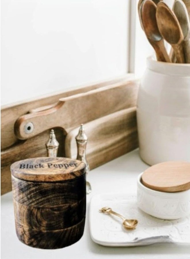 Eddika Wooden Pepper Container for Kitchen, Pepper Jar for Kitchen with Wooden Spoon, Pepper Container for Kitchen Storage Set with Airtight Magnetic lid Lid (5 Inch) - Image 3