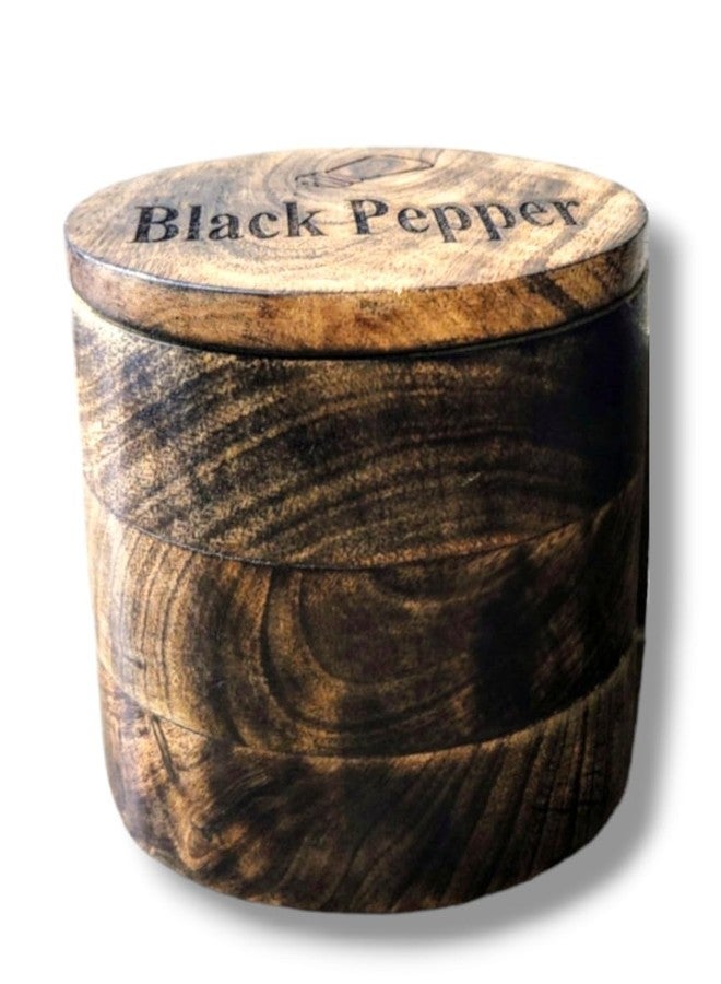 Eddika Wooden Pepper Container for Kitchen, Pepper Jar for Kitchen with Wooden Spoon, Pepper Container for Kitchen Storage Set with Airtight Magnetic lid Lid (5 Inch) - Image 2