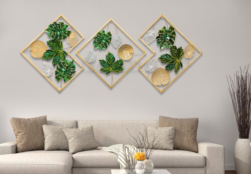 DeWoGift Maple Leaf Metal Wall Art Set of 3 | Elegant Decorative Wall Hanging Sculpture for Living Room Bedroom Office Hotel or Restaurant | Durable Handcrafted Artwork for Home & Kitchen Décor - Image 1