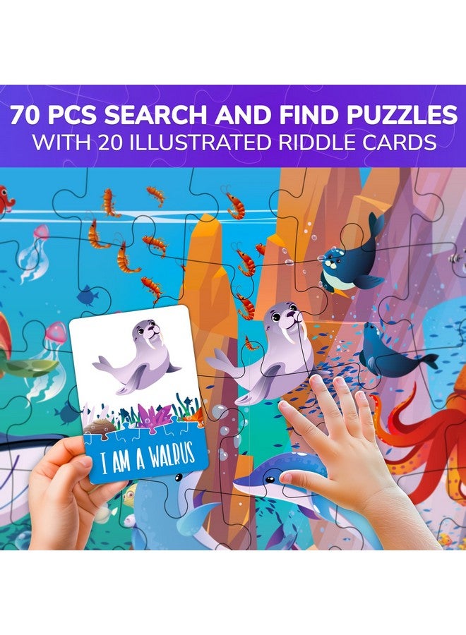 QUOKKA Search and Find Puzzles for Kids Ages 4-6 - Riddle Kids Puzzles 6-8 Years Old - 70 Unique Pcs - 20 Illustrated Guessing Cards - Engaging Children Themes - Ocean Puzzle Gift for Toddlers 3-5 - Image 2