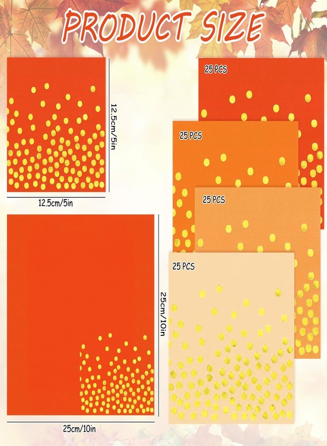 Whaline 100Pcs Orange Cocktail Napkins 3ply Paper Napkin with Gold Foil Dots Fall Colors Beverage Napkin for Little Cutie Baby Shower Autumn Harvest Thanksgiving Party Supplies,5 x 5 Inch 4 Colors - Image 2