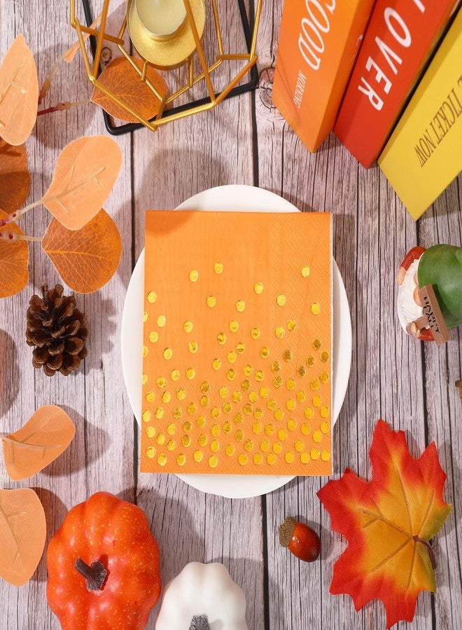 Whaline 100Pcs Orange Cocktail Napkins 3ply Paper Napkin with Gold Foil Dots Fall Colors Beverage Napkin for Little Cutie Baby Shower Autumn Harvest Thanksgiving Party Supplies,5 x 5 Inch 4 Colors - Image 5