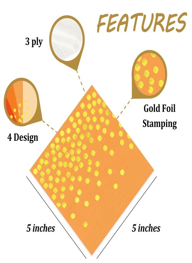 Whaline 100Pcs Orange Cocktail Napkins 3ply Paper Napkin with Gold Foil Dots Fall Colors Beverage Napkin for Little Cutie Baby Shower Autumn Harvest Thanksgiving Party Supplies,5 x 5 Inch 4 Colors - Image 3