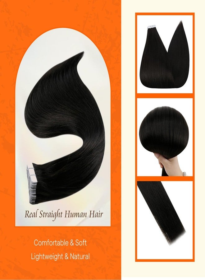Fshine Full Shine Tape in Hair Extensions Human Hair 12 Inch Color 1B Off Black Natural Invisible Double Sided Tape Ins Human Hair Extensions for Women 30 Grams Natural Straight Remy Hair 20PCS - Image 2