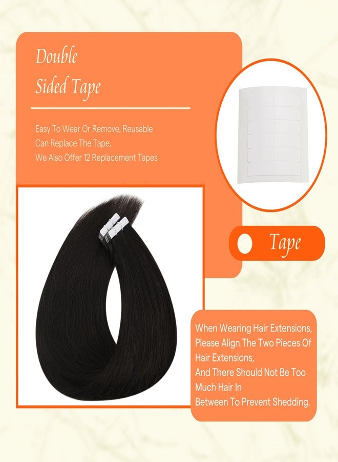 Fshine Full Shine Tape in Hair Extensions Human Hair 12 Inch Color 1B Off Black Natural Invisible Double Sided Tape Ins Human Hair Extensions for Women 30 Grams Natural Straight Remy Hair 20PCS - Image 4