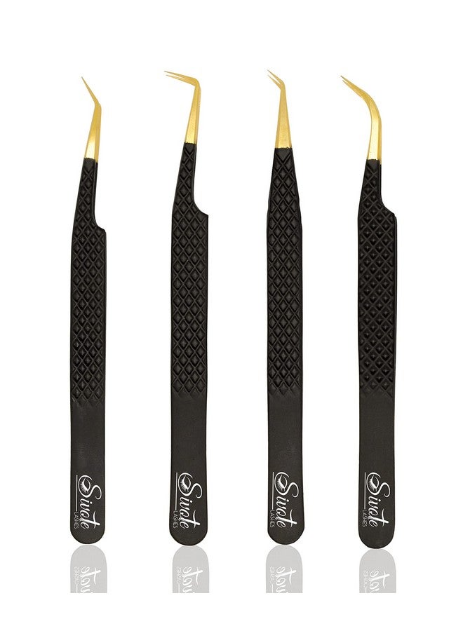 SIVOTE Ivote Fiber Tip Volume Lash Tweezers For Eyelash Extensions With Diamond Grip Set Of 4 Black - Image 1