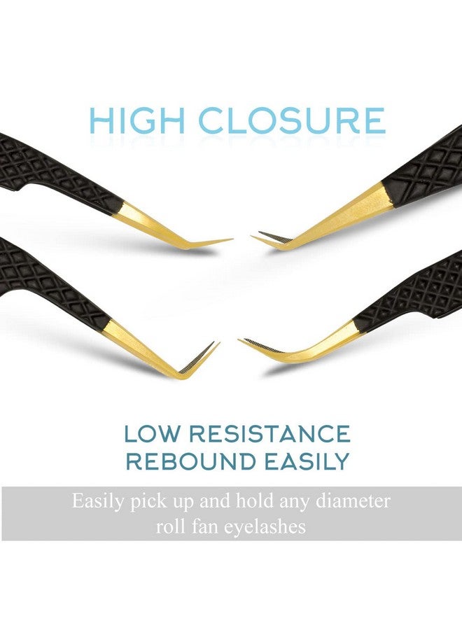 SIVOTE Ivote Fiber Tip Volume Lash Tweezers For Eyelash Extensions With Diamond Grip Set Of 4 Black - Image 4