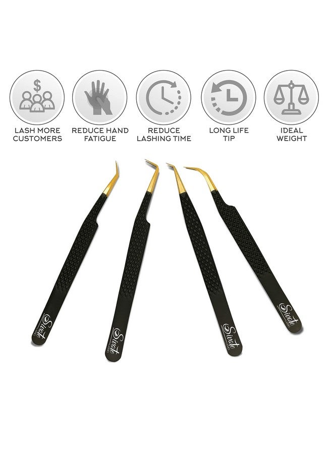 SIVOTE Ivote Fiber Tip Volume Lash Tweezers For Eyelash Extensions With Diamond Grip Set Of 4 Black - Image 3