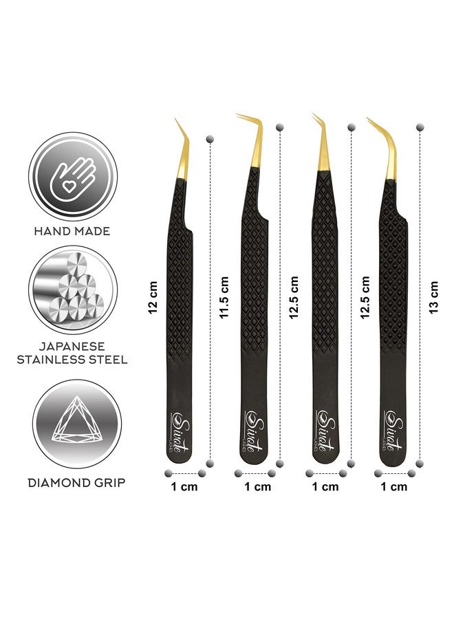SIVOTE Ivote Fiber Tip Volume Lash Tweezers For Eyelash Extensions With Diamond Grip Set Of 4 Black - Image 5