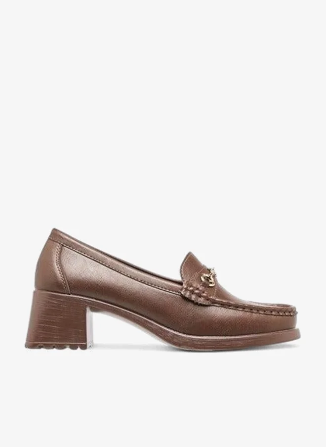 Women Metal Accent Slip-On Loafers with Block Heels