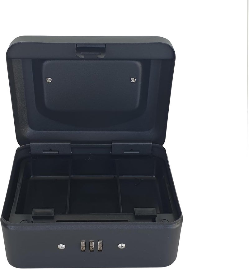 Maxi Small Cash Box with Number Lock - Durable Steel Money Box for Bills, Jewelry, Receipts, and Coins - Matt Black - Image 1