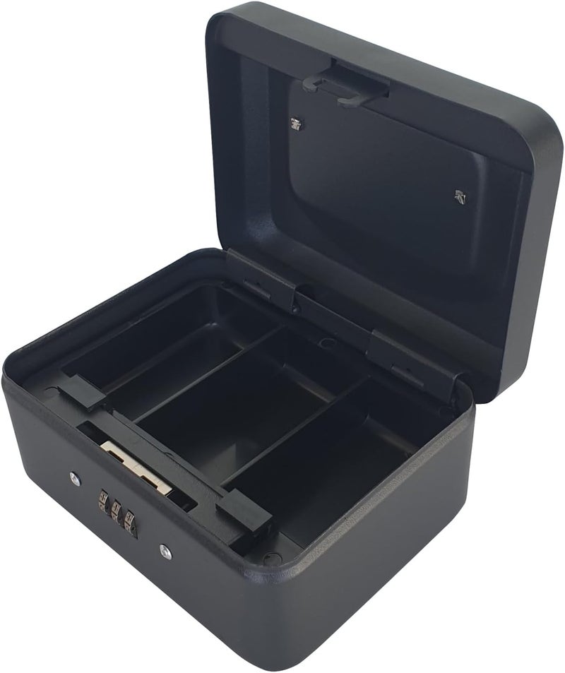 Maxi Small Cash Box with Number Lock - Durable Steel Money Box for Bills, Jewelry, Receipts, and Coins - Matt Black - Image 3