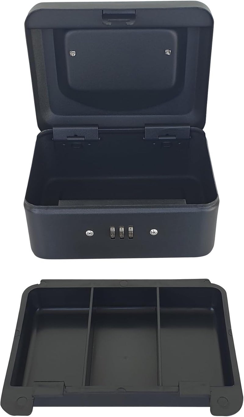 Maxi Small Cash Box with Number Lock - Durable Steel Money Box for Bills, Jewelry, Receipts, and Coins - Matt Black - Image 4