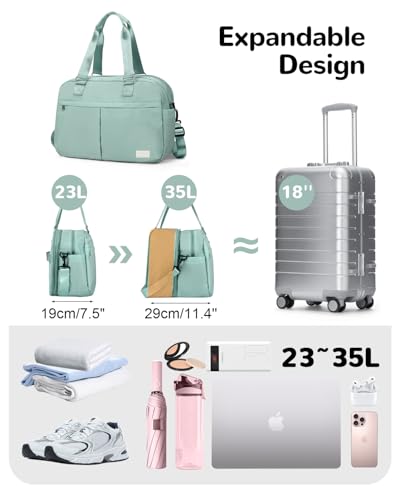 Outplea 2335L Expandable Travel Duffel Bag for Men Women Carry on Overnight Bag with Wet Pocket Lake Blue - Image 3