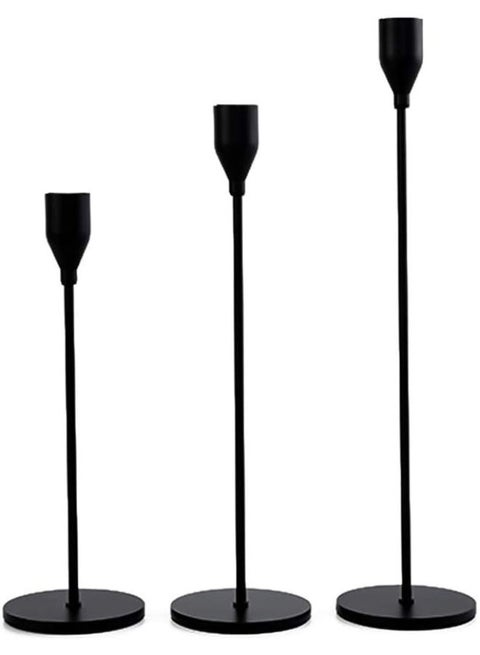 Ftgo Set Of 3 Metal Candle Holders For Taper Candles Decorative Candlestick, Black Single Head Metal Candlestick Desktop Decor For Home Office（Black)