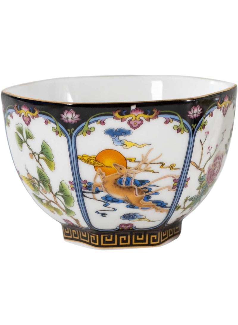 GOLD MANTIS Elegant Chinese Ceramic Enamel Tea Cup - 6-Sided Design, 5oz, Black Porcelain, Dishwasher and Microwave Safe - Image 1