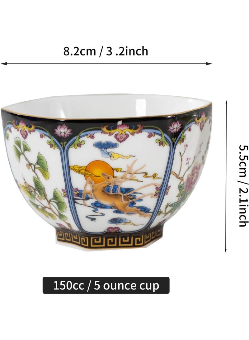 GOLD MANTIS Elegant Chinese Ceramic Enamel Tea Cup - 6-Sided Design, 5oz, Black Porcelain, Dishwasher and Microwave Safe - Image 3