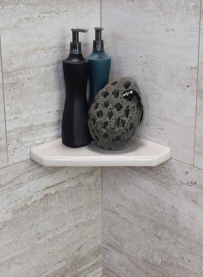 Questech 10" Corner Shower Shelf, Retrofit Shower Organizer for Tiled Walls, Corner Caddy Soap Dish Bathroom Storage, Geo Flatback, Gray Polished - Image 4