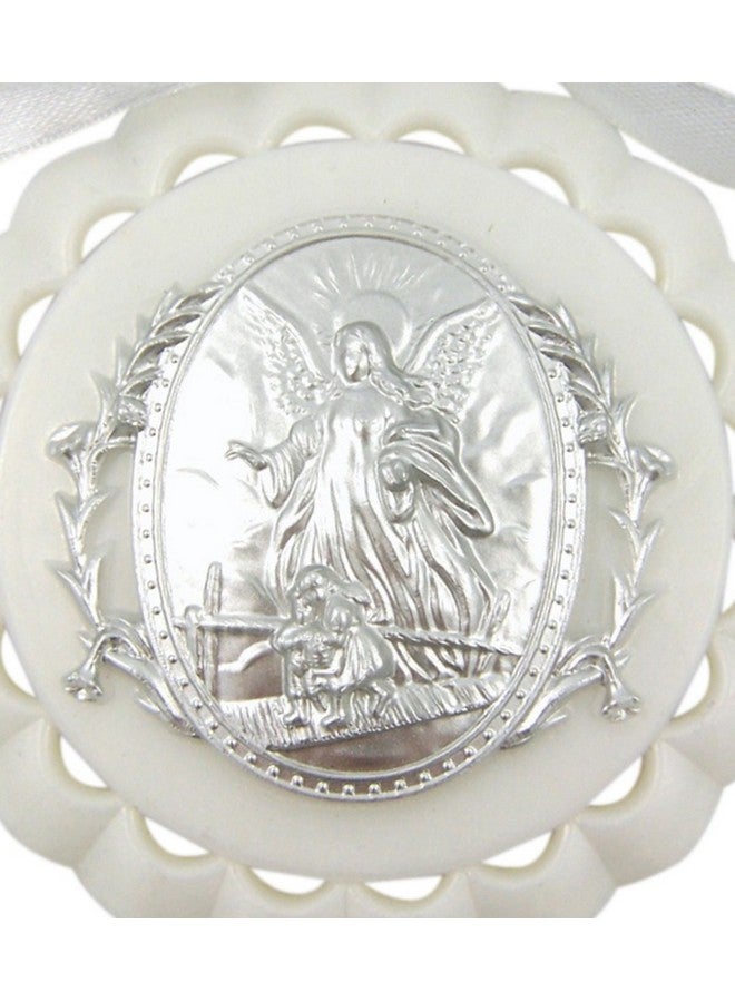 WJH Moulded Acrylic White Crib Medal with Guardian Angel for Baby Nursery Decor, 3 1/2 Inch - Image 3