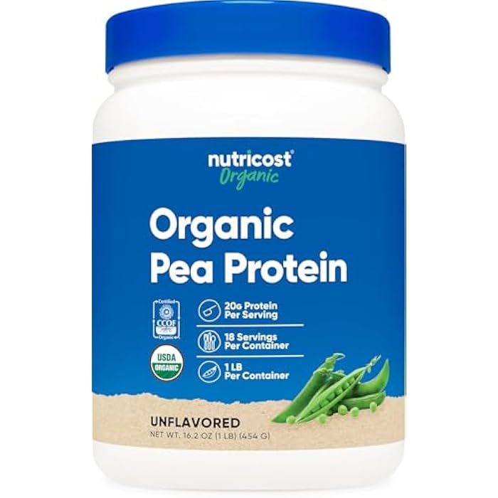 Nutricost Organic Pea Protein Powder (1 LB) Unflavored - Certified USDA Organic, Protein from Plants, Vegetarian Friendly, Gluten Free, Non-GMO - Image 1