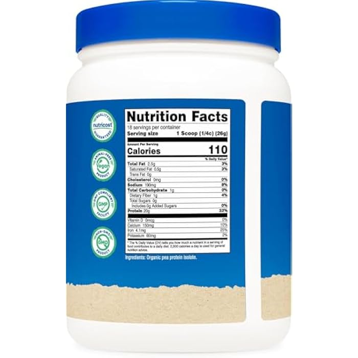 Nutricost Organic Pea Protein Powder (1 LB) Unflavored - Certified USDA Organic, Protein from Plants, Vegetarian Friendly, Gluten Free, Non-GMO - Image 3