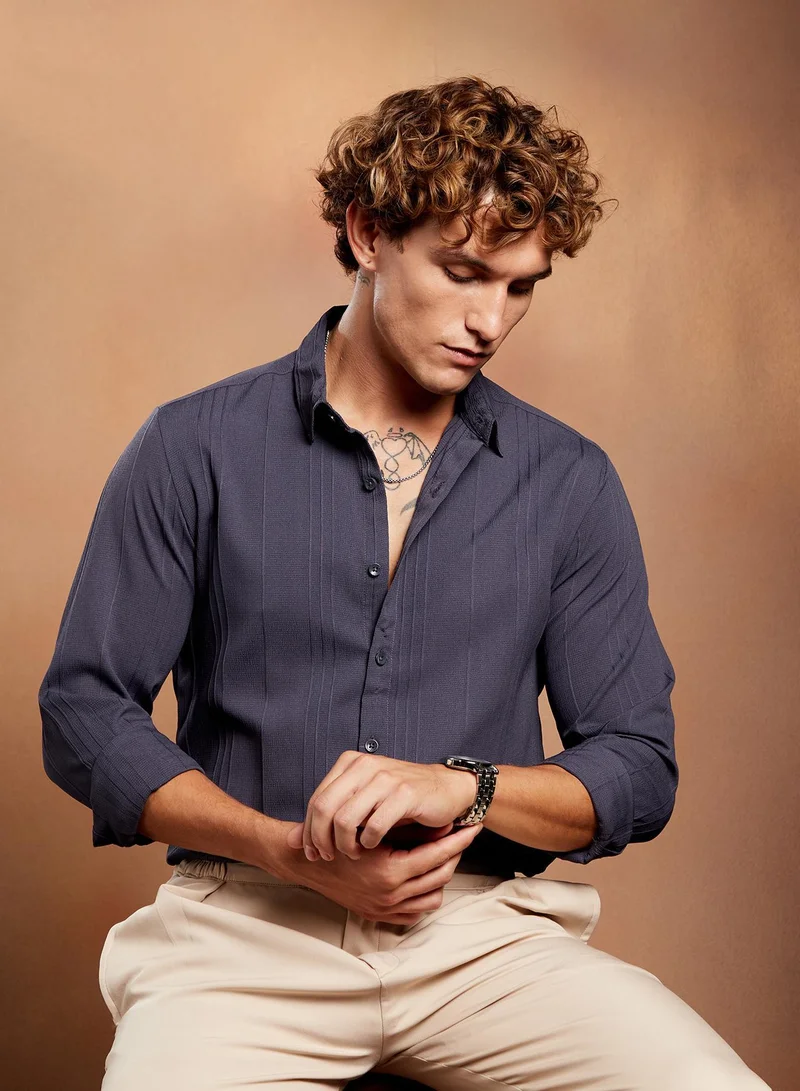 كامبوس سوترا قميص كامبس سوترا رجالي أزرق بحري بتصميم متعدد المسارات للملابس الكاجوال