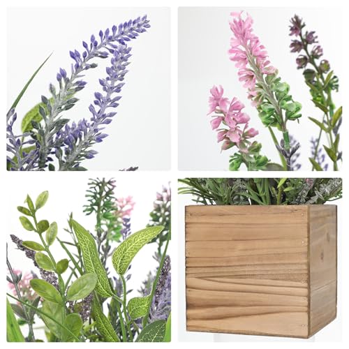 DILATATA Rustic Lavender Flowers Artificial Lavender Decor Fake Lavender Plant in Wooden Pot Faux Plants for Home Bathroom Table Centerpieces Wedding Decor Potted Lavender Flower Purple Decor - Image 3