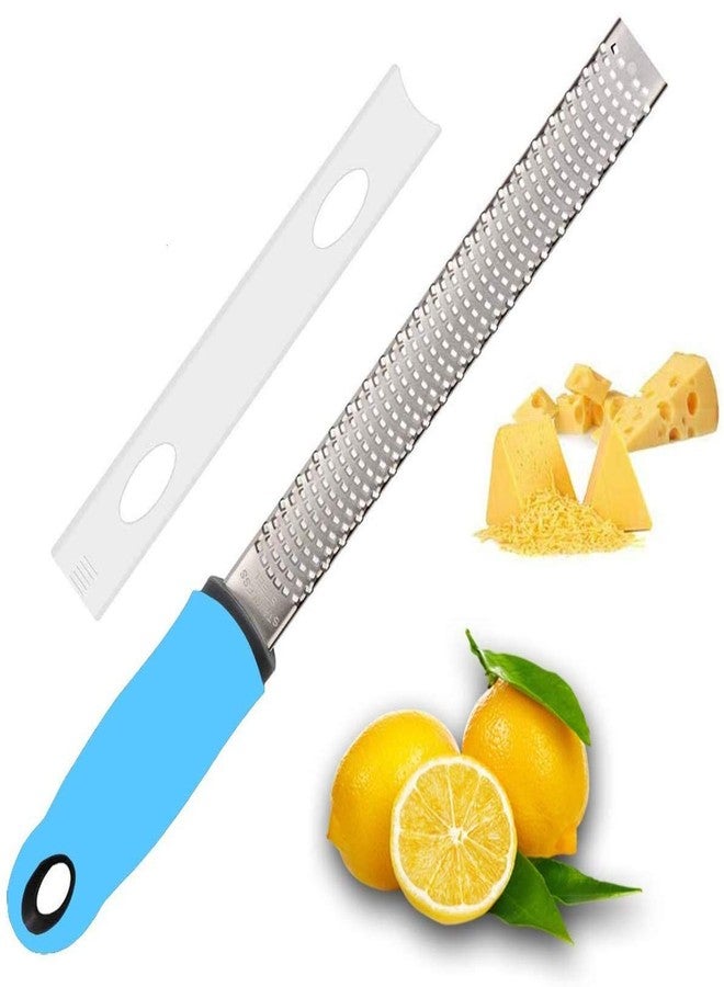 Baskety Lemon Zester & Cheese Grater 13 Inch Stainless Steel Zester with Protective Cover Ginger, Garlic, Fruits & Vegetables (Blue) - Image 1