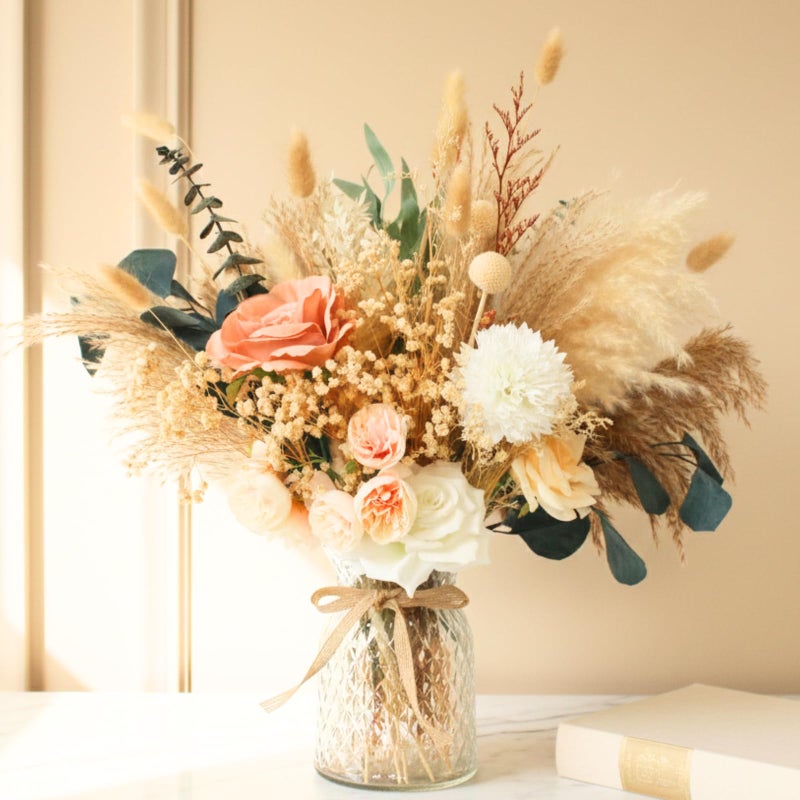 RyddeligHome Luxury Floral Arrangement with Vase - Pampas Grass & Artificial Flowers for Kitchen Island, High End Centerpiece Decor, Coffee Table & Dining Table, Farmhouse Boho Home Decor with Dried Flowers - Image 1