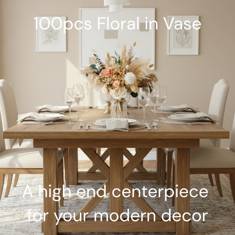 RyddeligHome Luxury Floral Arrangement with Vase - Pampas Grass & Artificial Flowers for Kitchen Island, High End Centerpiece Decor, Coffee Table & Dining Table, Farmhouse Boho Home Decor with Dried Flowers - Image 5