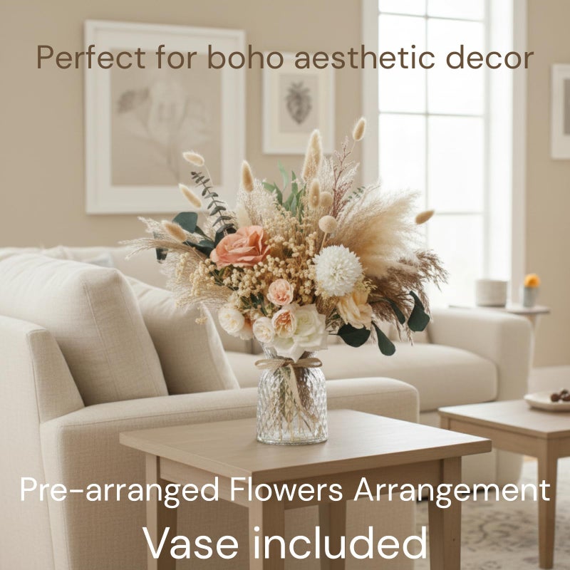 RyddeligHome Luxury Floral Arrangement with Vase - Pampas Grass & Artificial Flowers for Kitchen Island, High End Centerpiece Decor, Coffee Table & Dining Table, Farmhouse Boho Home Decor with Dried Flowers - Image 3