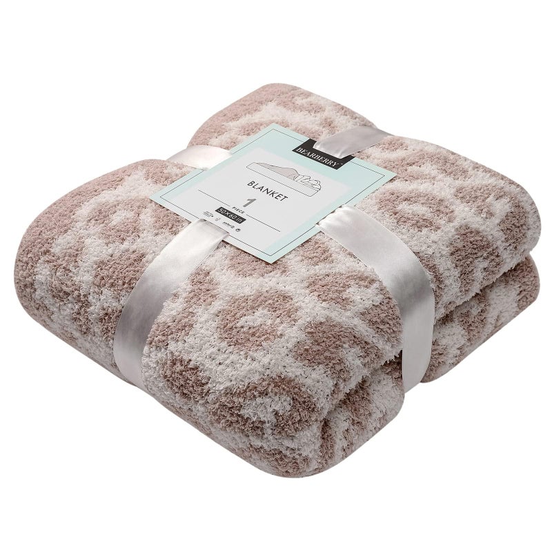bearberry Fuzzy Leopard Knitted Throw Blanket Soft Cozy Warm Microfiber Blanket for Couch Sofa Bed Travel (Stone/Cream  40""x50"") - Image 1