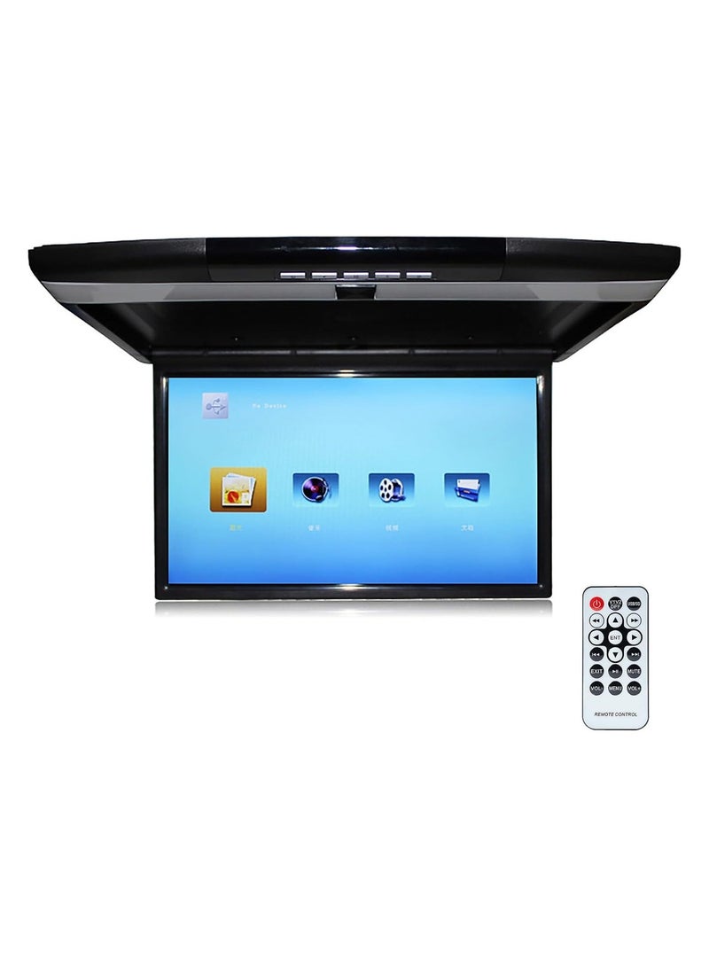 SHEZA STAR 1080P Car Video Player, 15 Inch HD Wide Screen Car Overhead Roof Mounted Monitor Ultra-Thin Flip Down TV for Cars Support FM/IR/USB/SD/HDMI Input, Black - Image 1