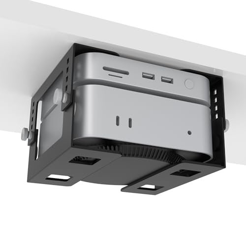 bylitco Under Desk Mini PC Mount Bracket 5Level Height Adjustable 18 to 33 WidthAdjustable Metal CPU Holder for Mac mini M4Small PCs Includes Screws Positioning Template for Easy Installation - Image 1