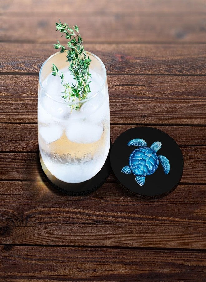 WIRESTER, Ocean Blue Sea Turtles Design Absorbent Round Fabric Felt Neoprene Car Coasters for Drinks (2.87 inches), 2pcs Set - Image 3