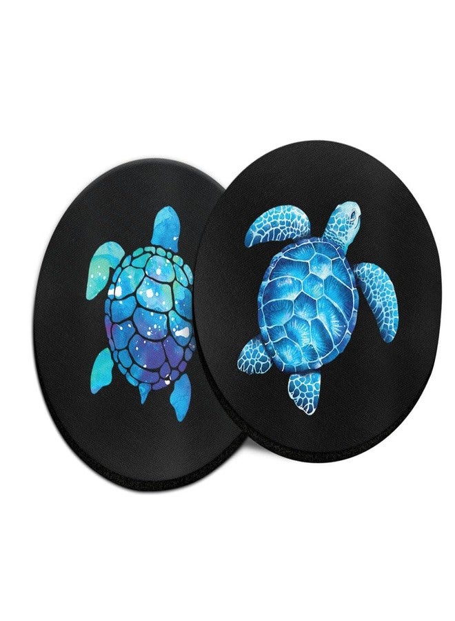 WIRESTER, Ocean Blue Sea Turtles Design Absorbent Round Fabric Felt Neoprene Car Coasters for Drinks (2.87 inches), 2pcs Set - Image 1