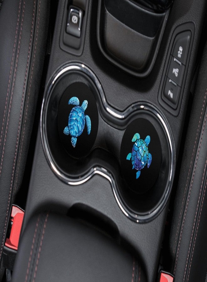 WIRESTER, Ocean Blue Sea Turtles Design Absorbent Round Fabric Felt Neoprene Car Coasters for Drinks (2.87 inches), 2pcs Set - Image 5
