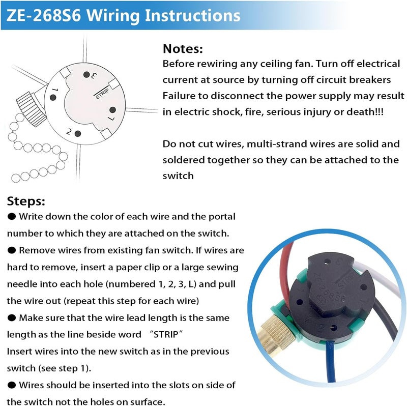 Bsentster 2PCS Ceiling Fans 3 Speed 4 Wire Pull Chain Switch Compatible with Hunter, Hampton Bay, Harbor Breeze, Westinghouse (Brass) - Image 5
