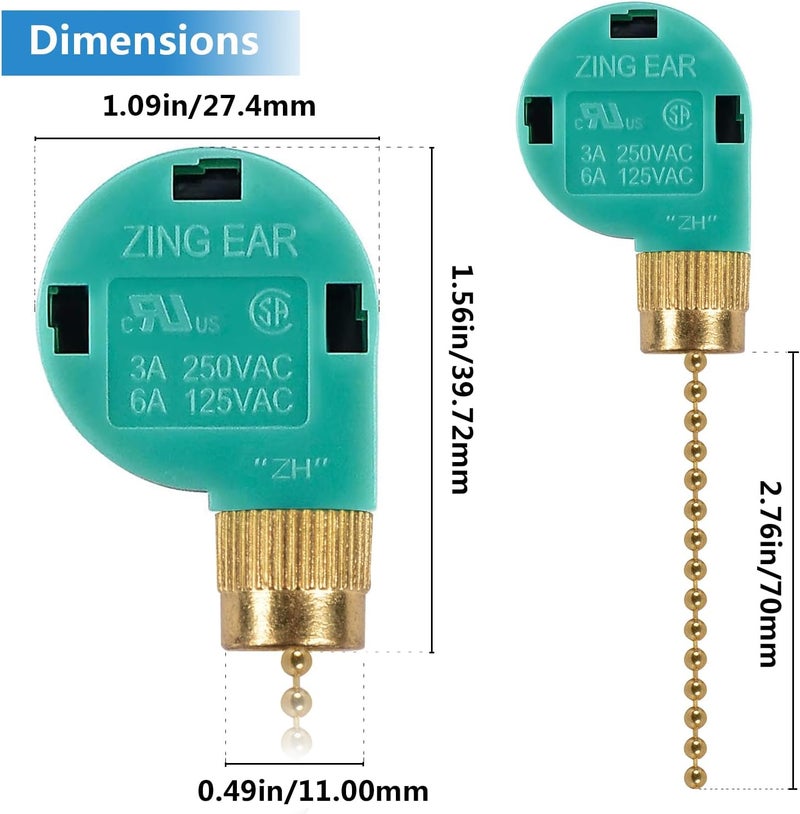 Bsentster 2PCS Ceiling Fans 3 Speed 4 Wire Pull Chain Switch Compatible with Hunter, Hampton Bay, Harbor Breeze, Westinghouse (Brass) - Image 4