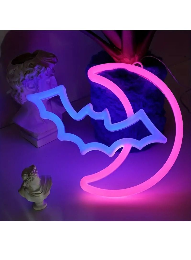 هومستر علامات النيون القمر والخفافيش على شكل أضواء LED لتزيين الحائط بطارية أو USB تعمل ليلية للأطفال لعبة ديكور الغرفة - Image 1