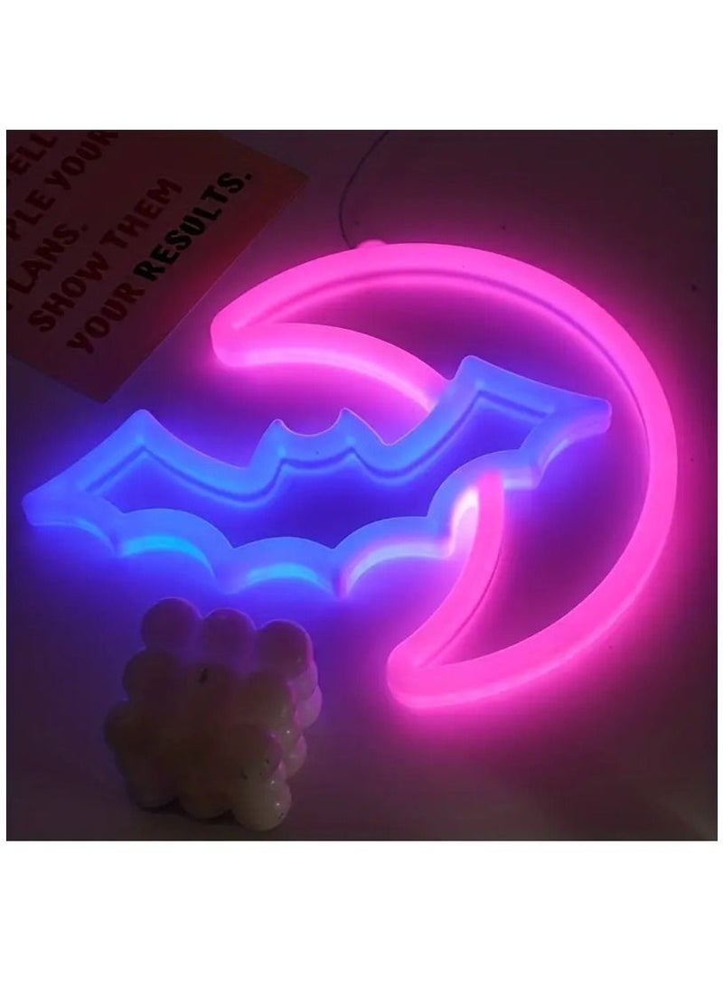 هومستر علامات النيون القمر والخفافيش على شكل أضواء LED لتزيين الحائط بطارية أو USB تعمل ليلية للأطفال لعبة ديكور الغرفة - Image 3