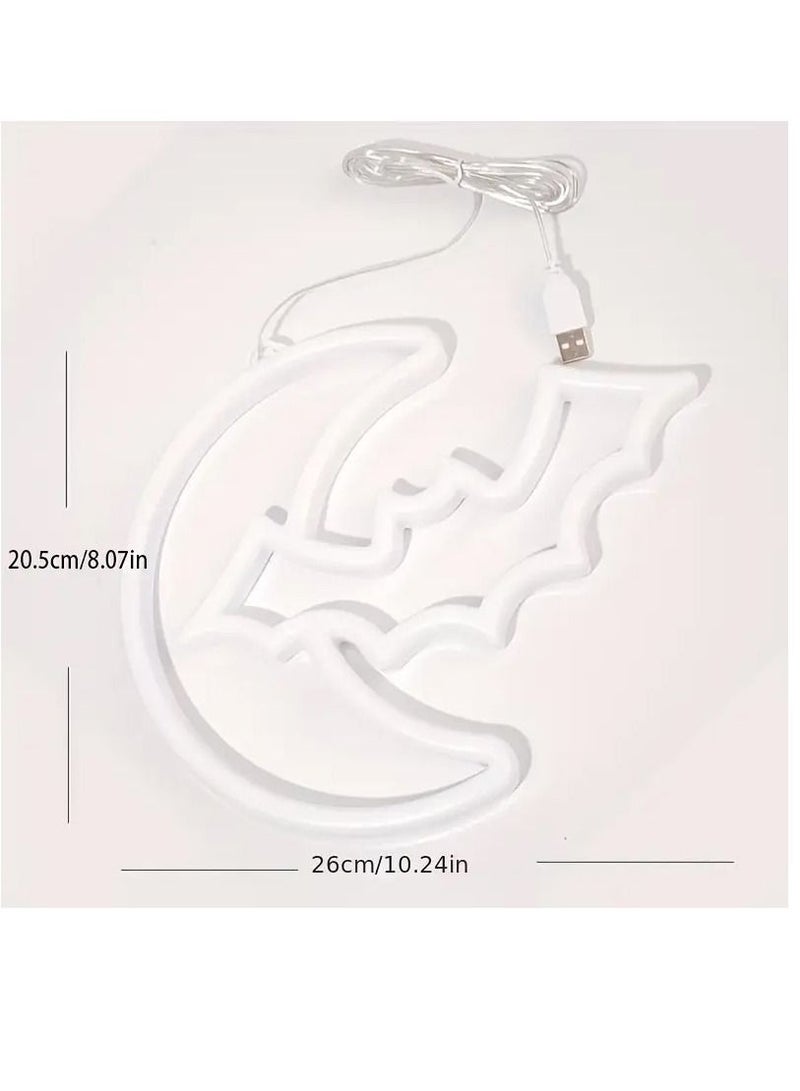 هومستر علامات النيون القمر والخفافيش على شكل أضواء LED لتزيين الحائط بطارية أو USB تعمل ليلية للأطفال لعبة ديكور الغرفة - Image 4