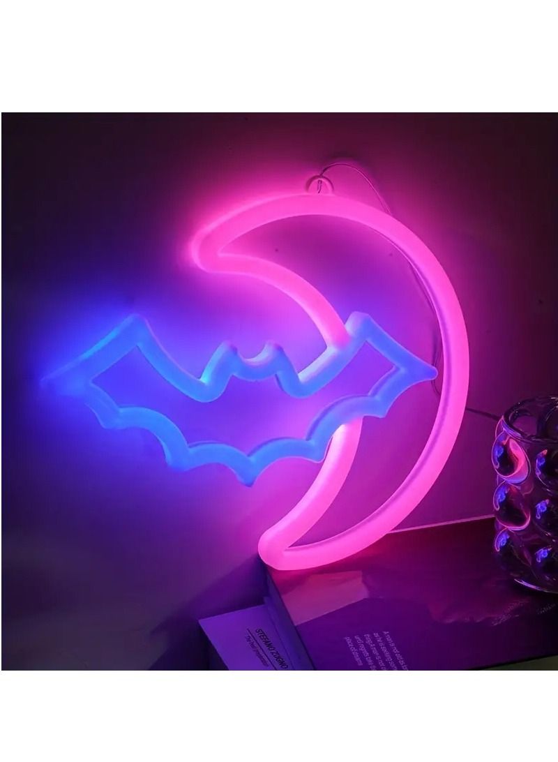 هومستر علامات النيون القمر والخفافيش على شكل أضواء LED لتزيين الحائط بطارية أو USB تعمل ليلية للأطفال لعبة ديكور الغرفة - Image 2