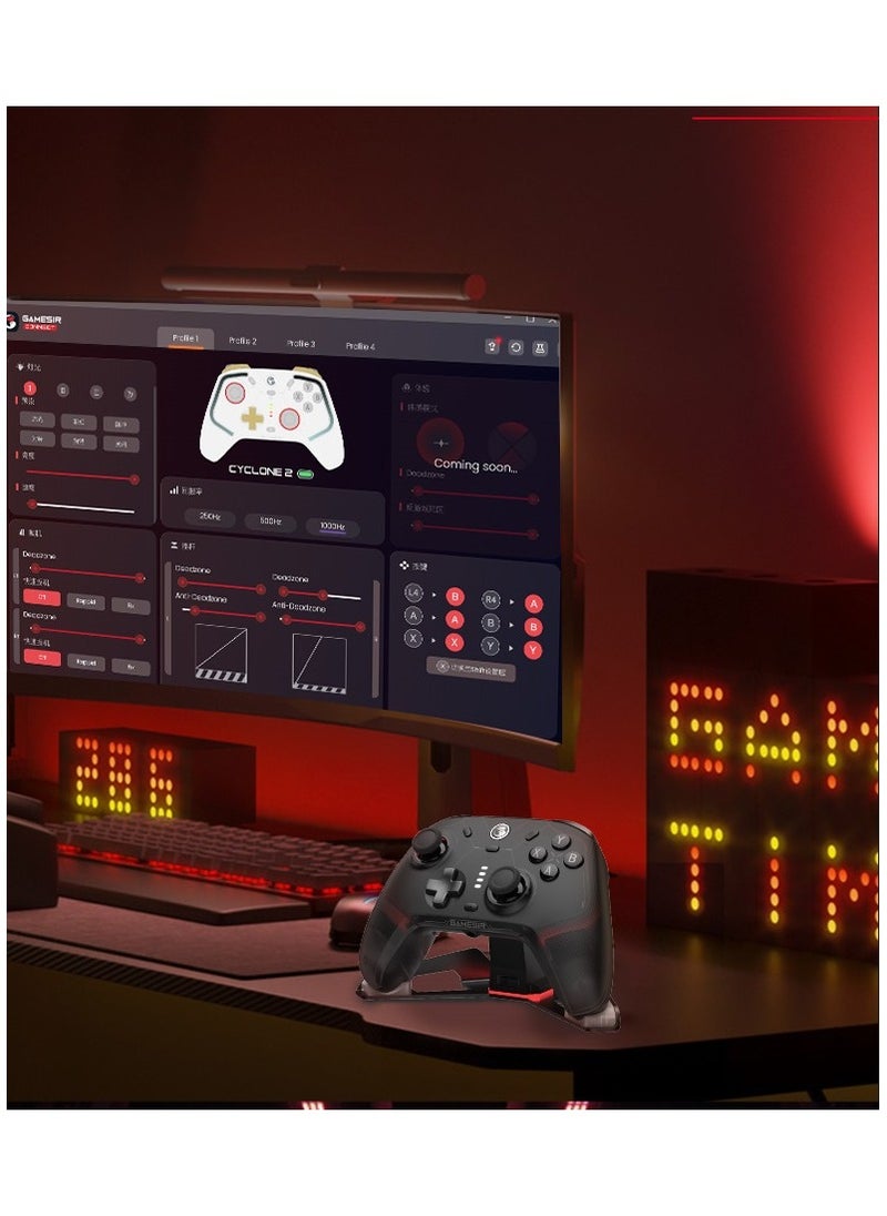 General - وحدة التحكم اللاسلكية الاحترافية GameSir Cyclone 2 لجهاز الكمبيوتر / ستيم / سويتش / أندرويد / آي أو إس مع مصباح RGB وصوت لاسلكي زناد خطي ومفتاح زناد صغير جيروسكوب بستة محاور برج شحن من سبائك الألومنيوم أسود - Image 1