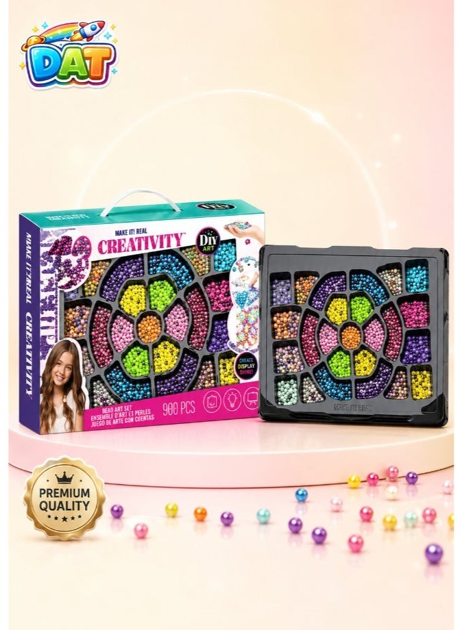 DAT Creativity DIY Bead Set 900 Pieces Mandala Flower Organizer - Bead Art Jewelry Making Kit for Kids - Image 1